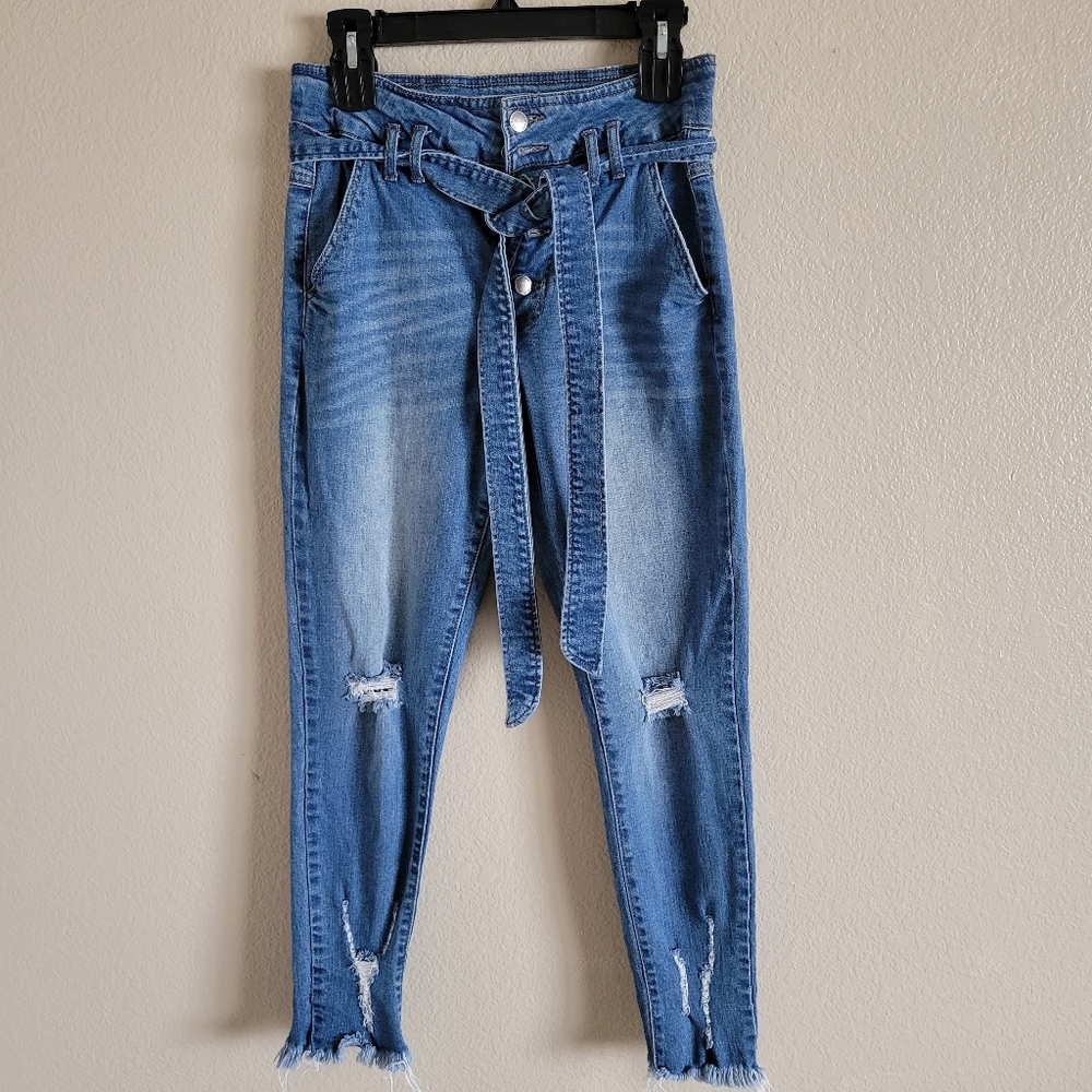 Unique C'est Toi Button Fly High Waisted Distressed Ankle Jeans Sz 11